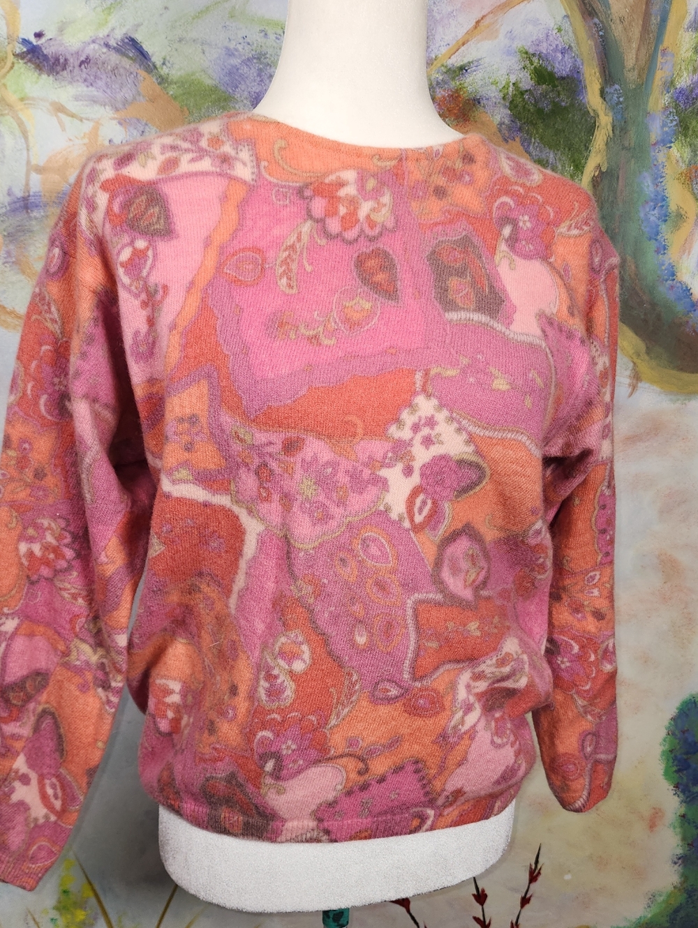 Women's Pink & Orange Flower Paisley Crewneck Sweater